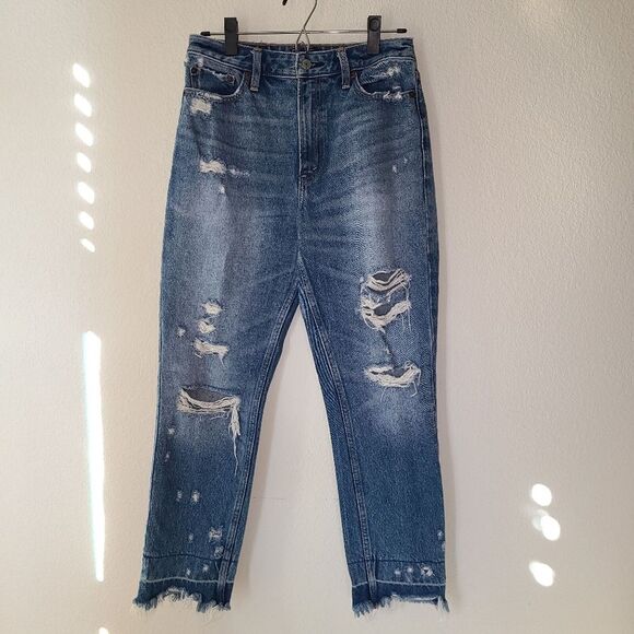 Abercrombie‎ & Fitch Anne High Rise Girlfriend Jean 27/4 Distressed Crop - Picture 2 of 12